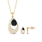 4 CT Black Onyx and Moissanite Teardrop Bridal Pendant Earrings Set Black Onyx - ( AAA ) - Quality - Rosec Jewels