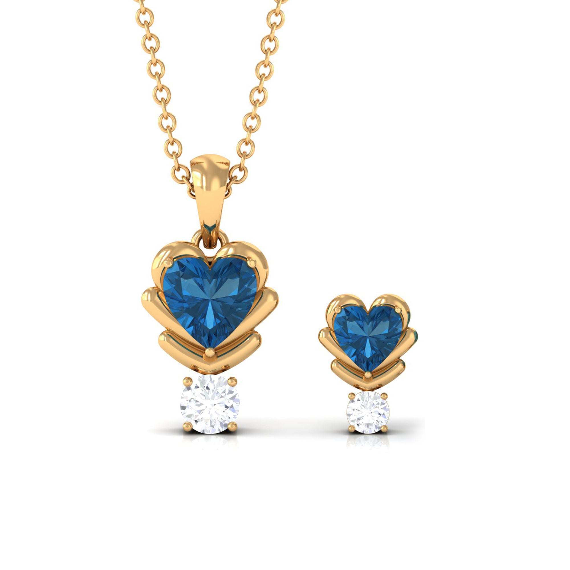 London Blue Topaz and Moissanite Minimal Heart Jewelry Set London Blue Topaz - ( AAA ) - Quality - Rosec Jewels