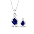 Pear Blue Sapphire and Diamond Contemporary Dangle Jewelry Set Blue Sapphire - ( AAA ) - Quality - Rosec Jewels