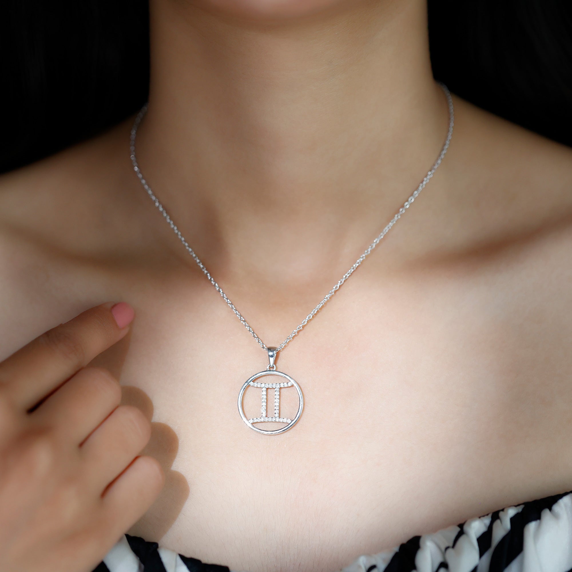 Gemini Zodiac Sign Pendant Necklace With Moissanite - Rosec Jewels