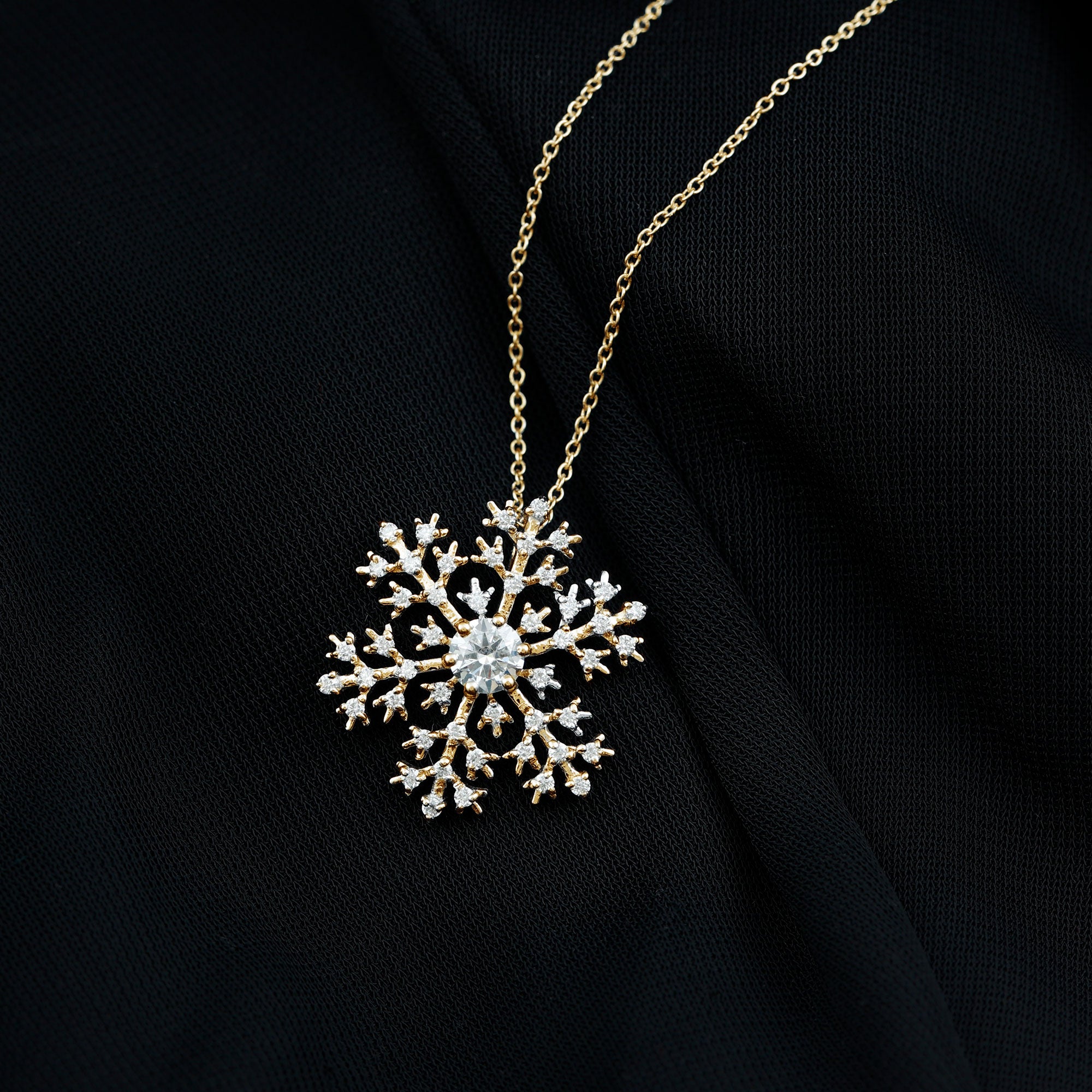 1 CT Round Cut Moissanite Snowflake Pendant in Gold Moissanite - ( D-VS1 ) - Color and Clarity - Rosec Jewels