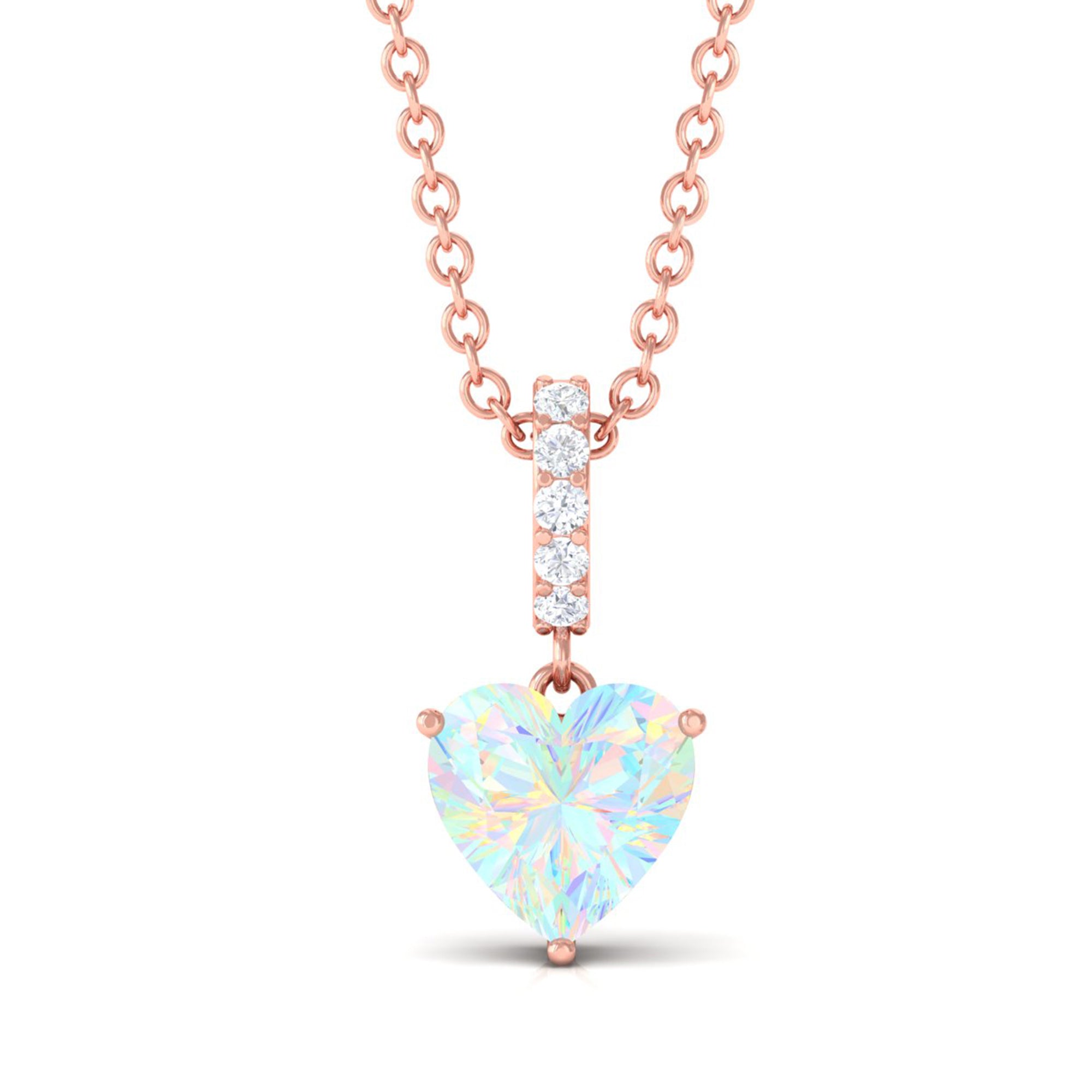 Heart Shape Ethiopian Opal Solitaire Pendant Necklace with Diamond Ethiopian Opal - ( AAA ) - Quality - Rosec Jewels