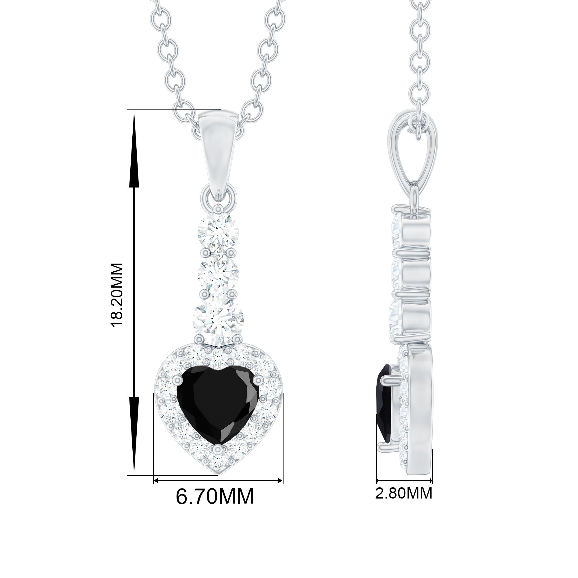 Heart Shape Black Onyx Drop Pendant with Diamond Black Onyx - ( AAA ) - Quality - Rosec Jewels