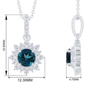 Round London Blue Topaz Halo Pendant with Diamond and Beaded Details London Blue Topaz - ( AAA ) - Quality - Rosec Jewels