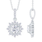 Round Moissanite Halo Pendant with Beaded Detailing Moissanite - ( D-VS1 ) - Color and Clarity - Rosec Jewels