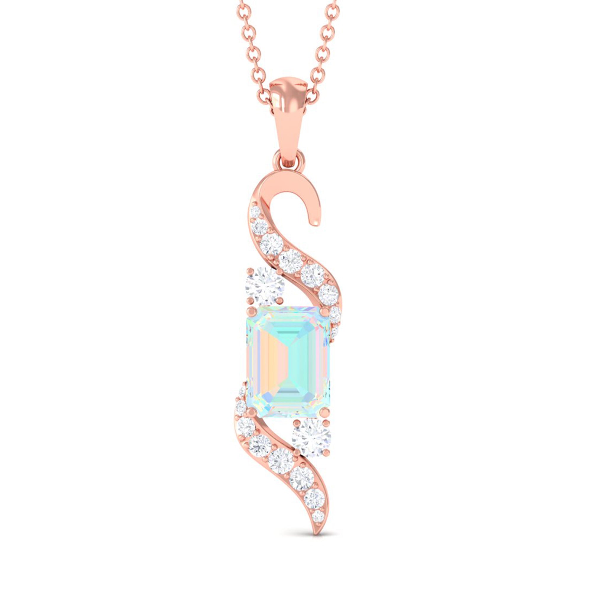 Certified Ethiopian Opal Pendant Necklace with Diamond Ethiopian Opal - ( AAA ) - Quality - Rosec Jewels