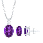 Oval Shape Amethyst Solitaire Jewelry Set with Moissanite Amethyst - ( AAA ) - Quality - Rosec Jewels