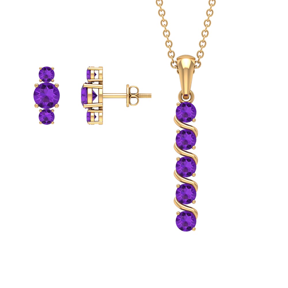 1.75 CT Amethyst Bar Necklace and Earring Set Amethyst - ( AAA ) - Quality - Rosec Jewels