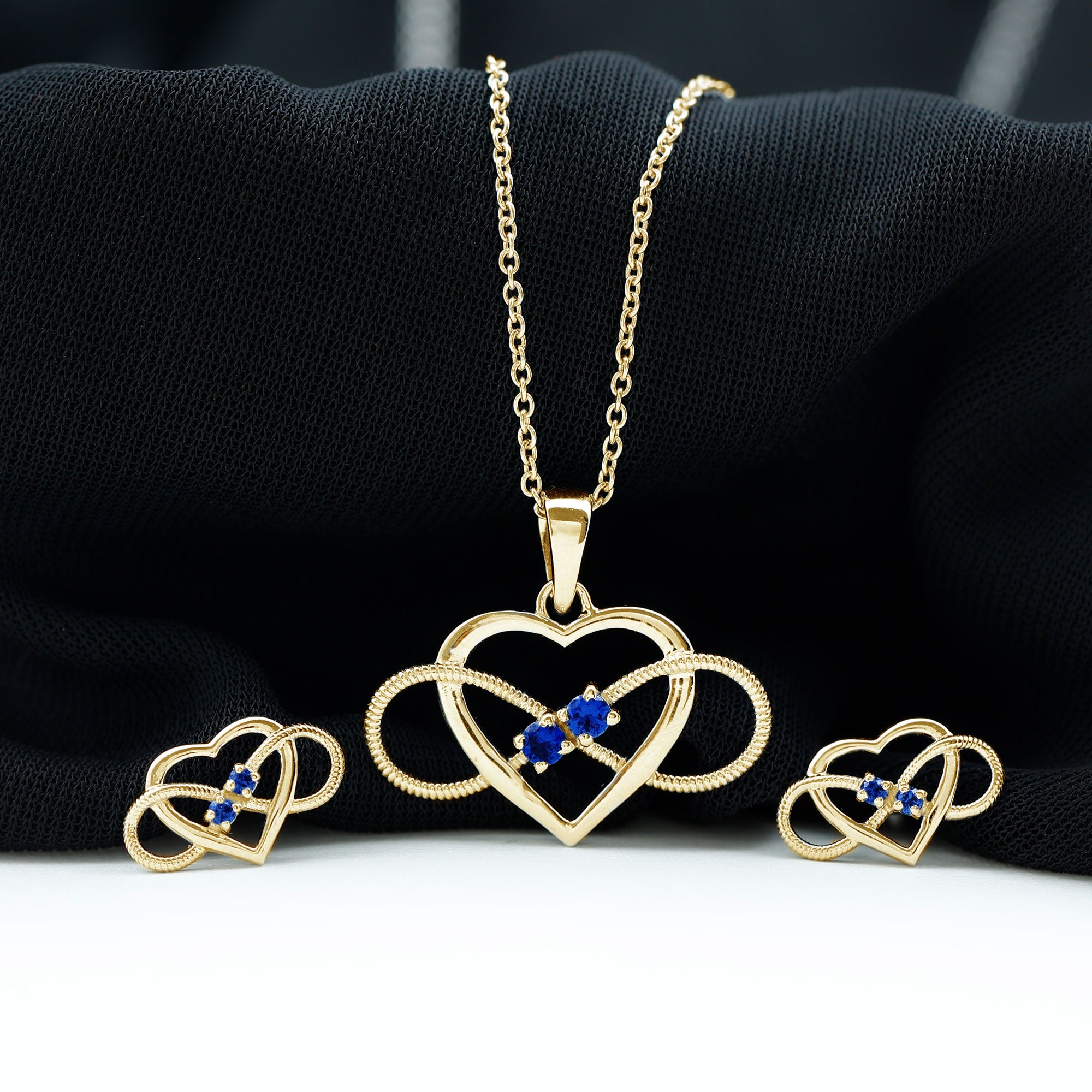 Lab Grown Blue Sapphire Infinity Heart Jewelry Set Lab Created Blue Sapphire - ( AAAA ) - Quality - Rosec Jewels