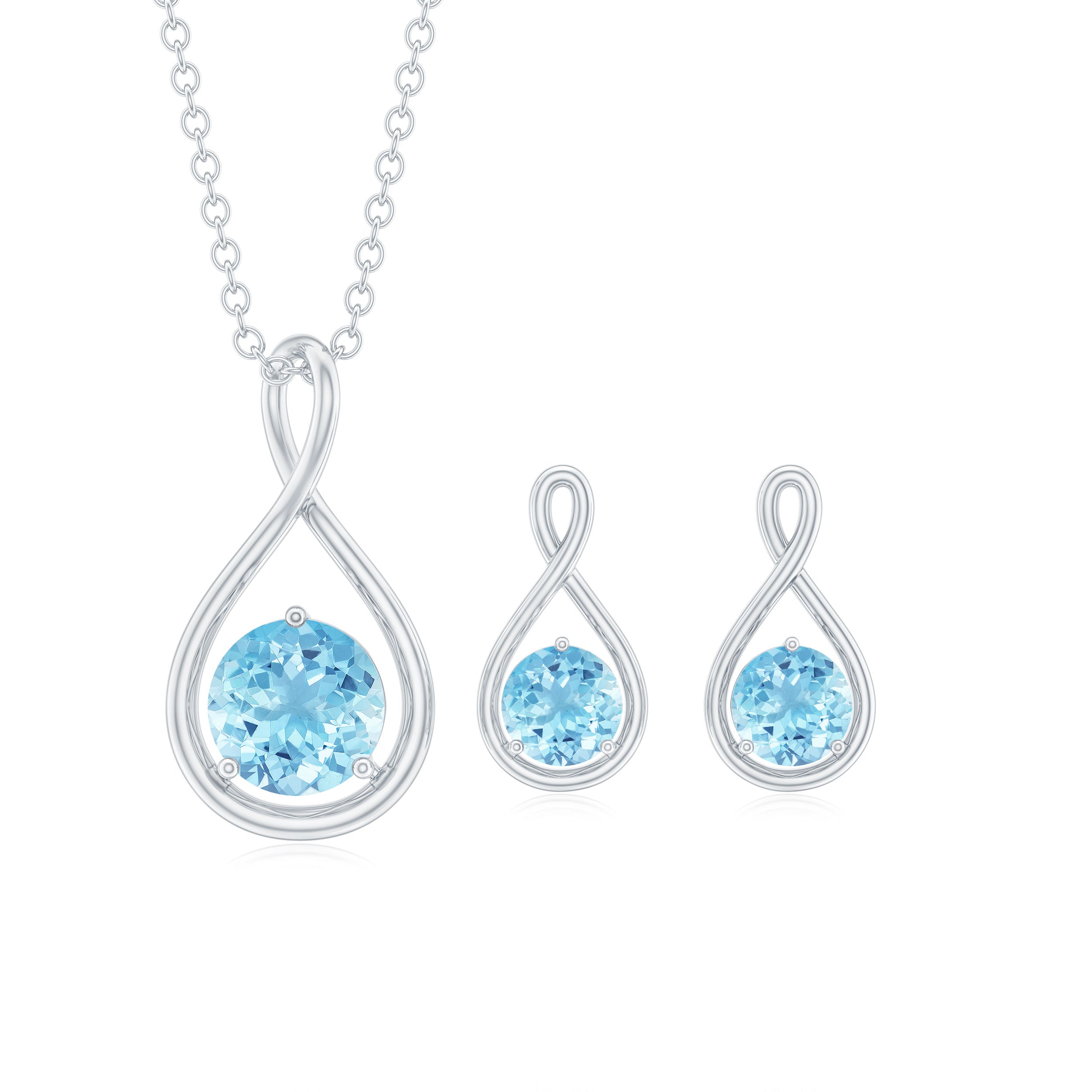 Aquamarine Solitaire and Gold Infinity Jewelry Set Aquamarine - ( AAA ) - Quality - Rosec Jewels