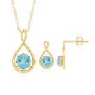 Sky Blue Topaz Solitaire and Gold Infinity Earrings and Necklace Set Sky Blue Topaz - ( AAA ) - Quality - Rosec Jewels