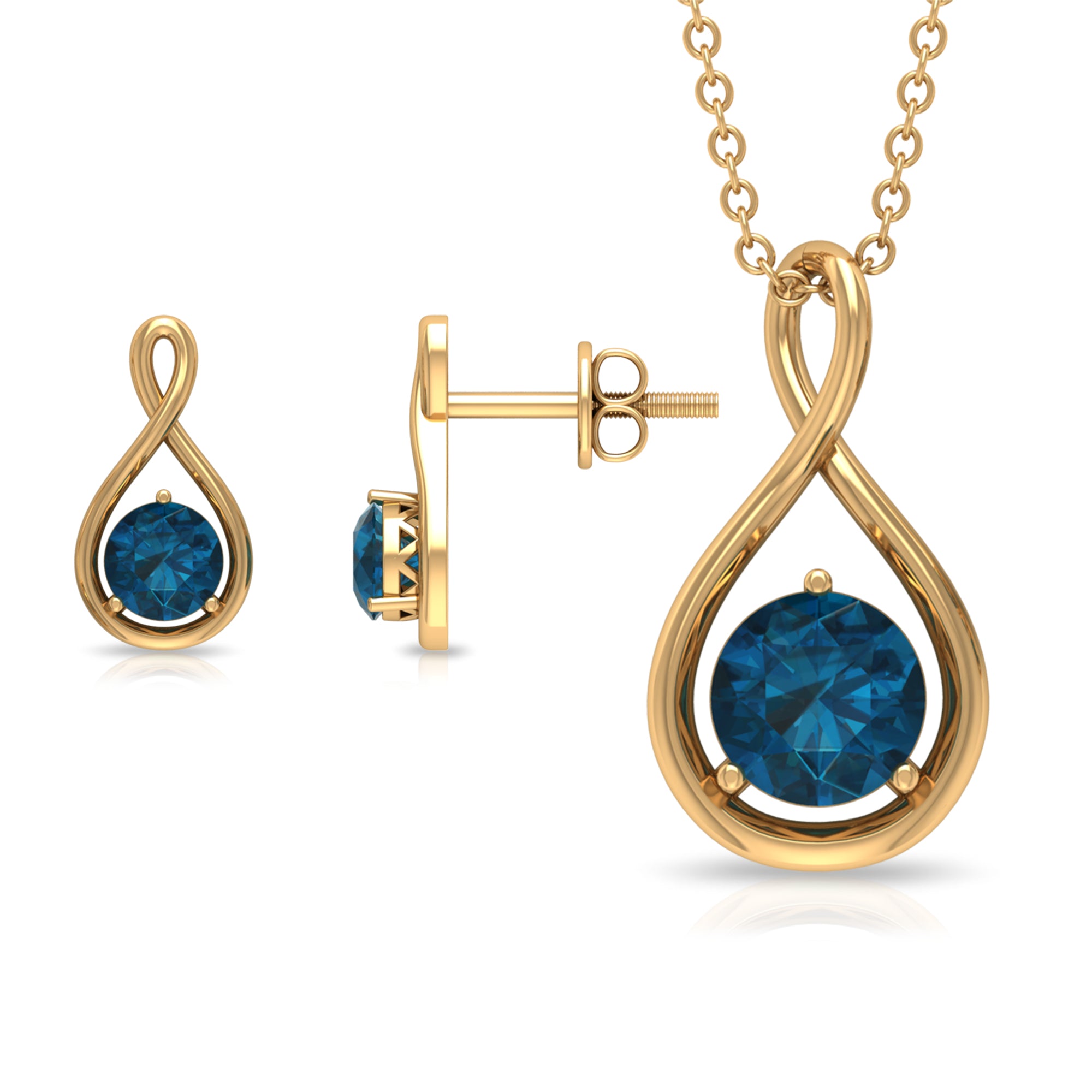 London Blue Topaz Solitaire Pendant and Earring Set with Infinity Design London Blue Topaz - ( AAA ) - Quality - Rosec Jewels