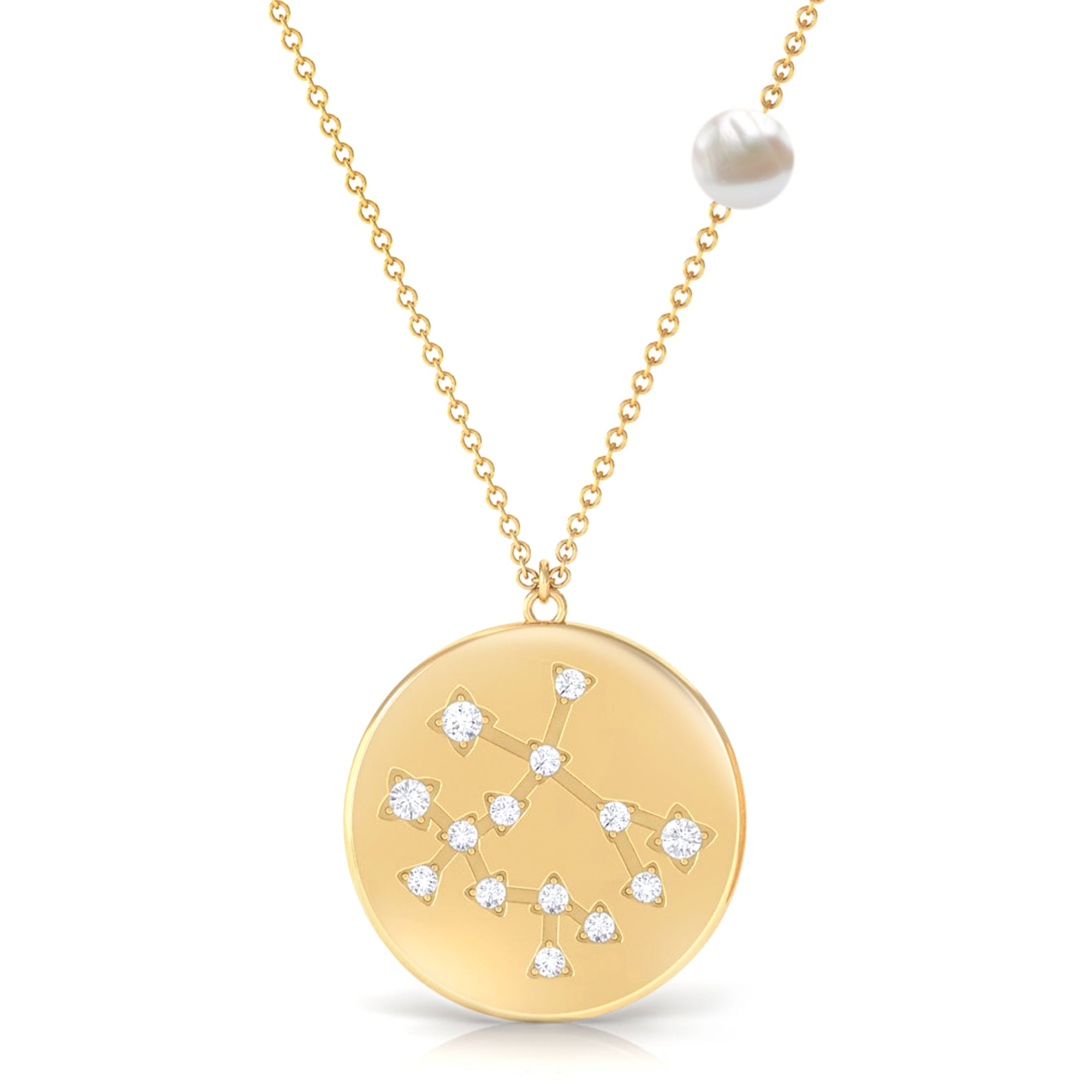 Freshwater Pearl Gemini Zodiac Pendant with Diamond Freshwater Pearl - ( AAA ) - Quality - Rosec Jewels