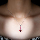 Created Ruby and Moissanite Heart Dangle Pendant Necklace in Silver - Rosec Jewels