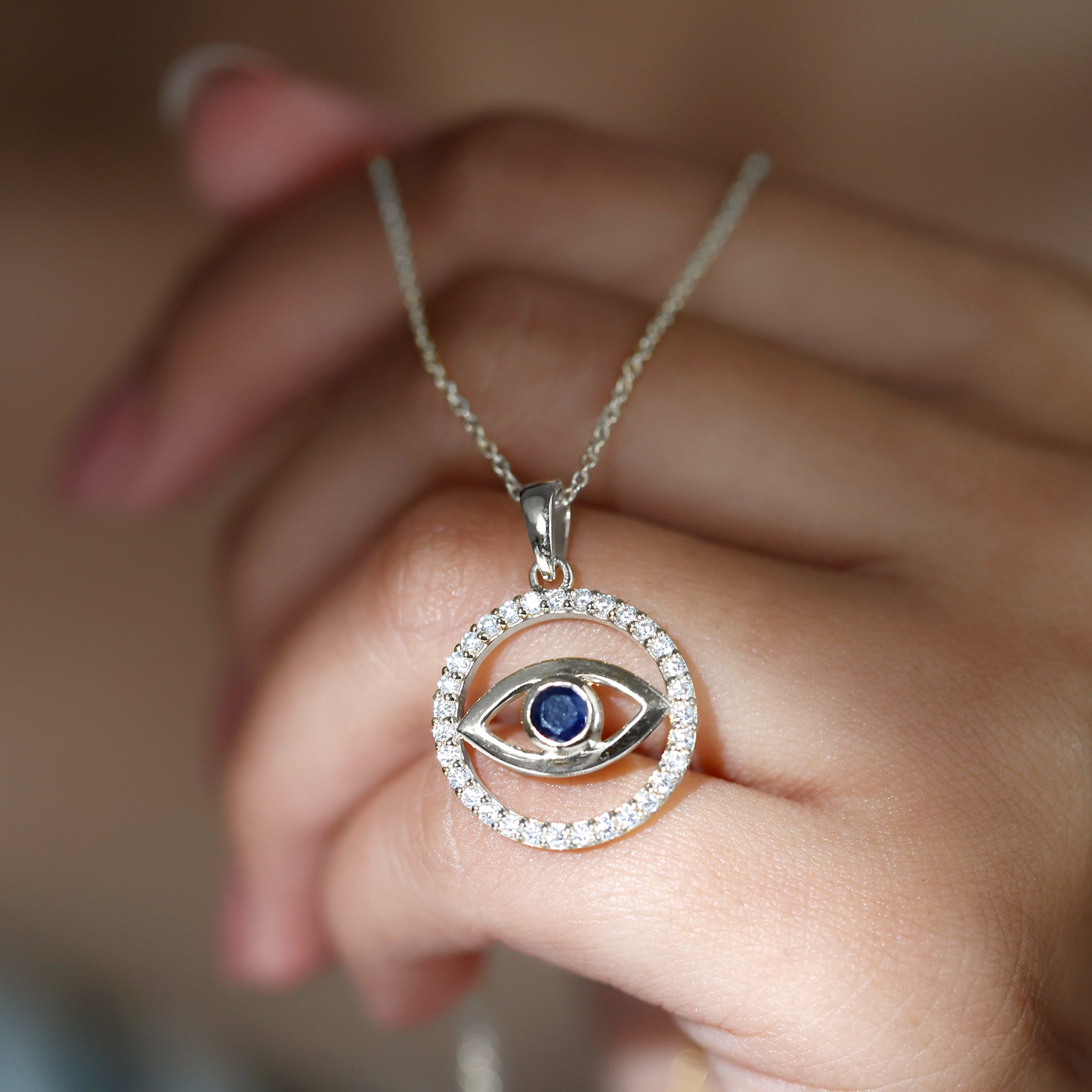 1.25 CT Blue Sapphire and Diamond Evil Eye Eternity Pendant Blue Sapphire - ( AAA ) - Quality - Rosec Jewels