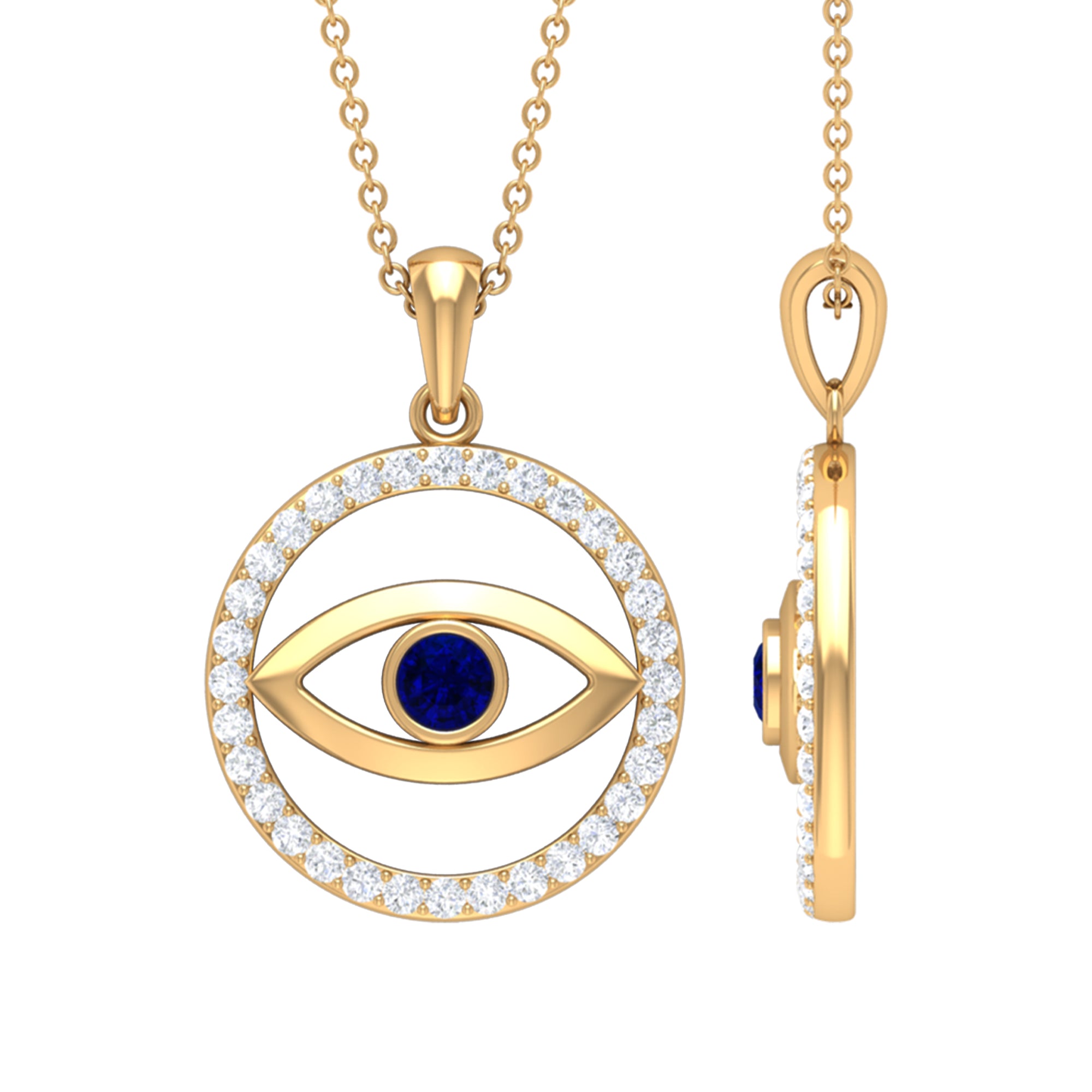 1.25 CT Blue Sapphire and Diamond Evil Eye Eternity Pendant Blue Sapphire - ( AAA ) - Quality - Rosec Jewels