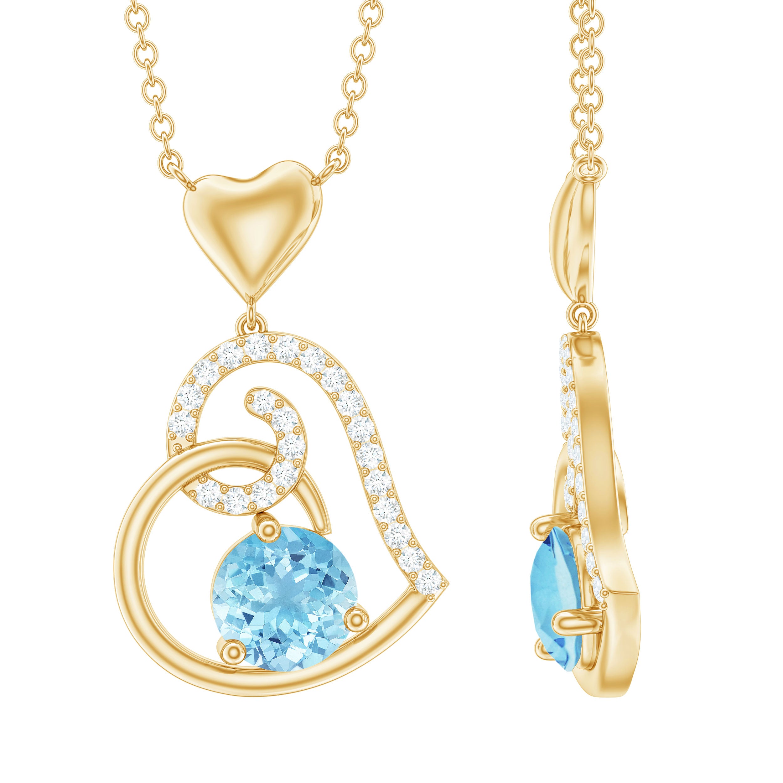 1.25 CT Aquamarine and Diamond Heart Drop Pendant Aquamarine - ( AAA ) - Quality - Rosec Jewels