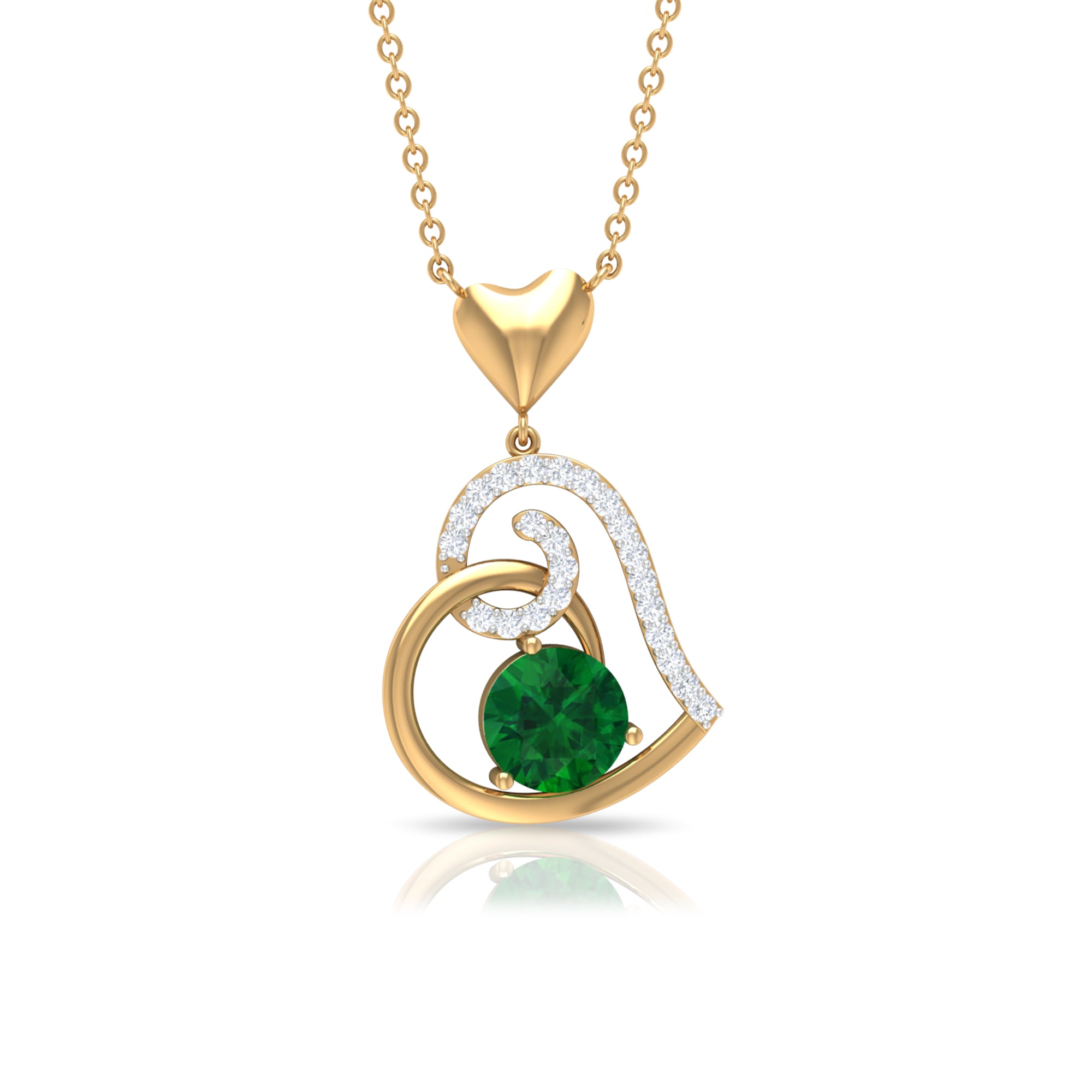 1 CT Created Emerald and Diamond Heart Drop Pendant Lab Created Emerald - ( AAAA ) - Quality - Rosec Jewels