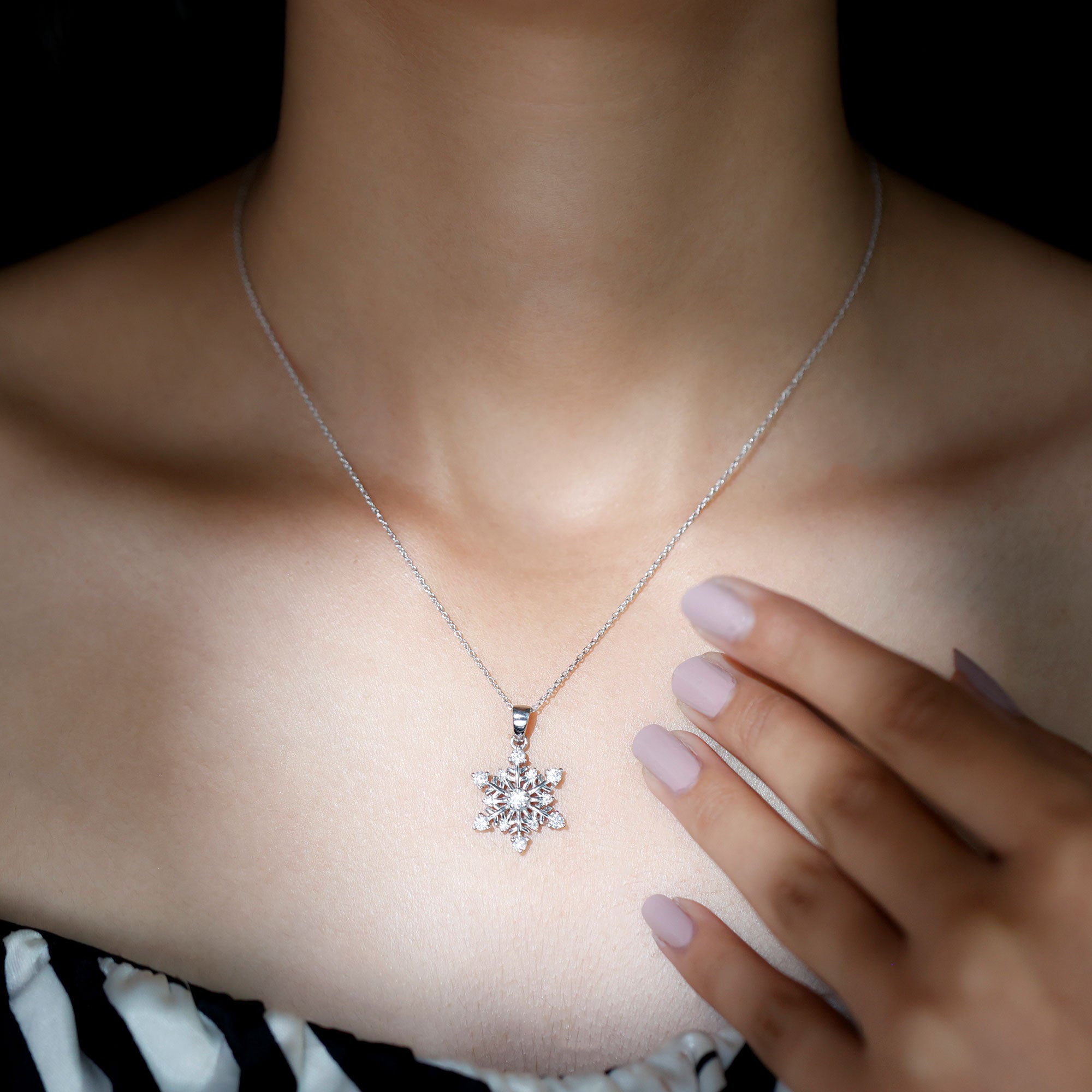 Classic Certified Moissanite Snowflake Pendant in Silver - Rosec Jewels