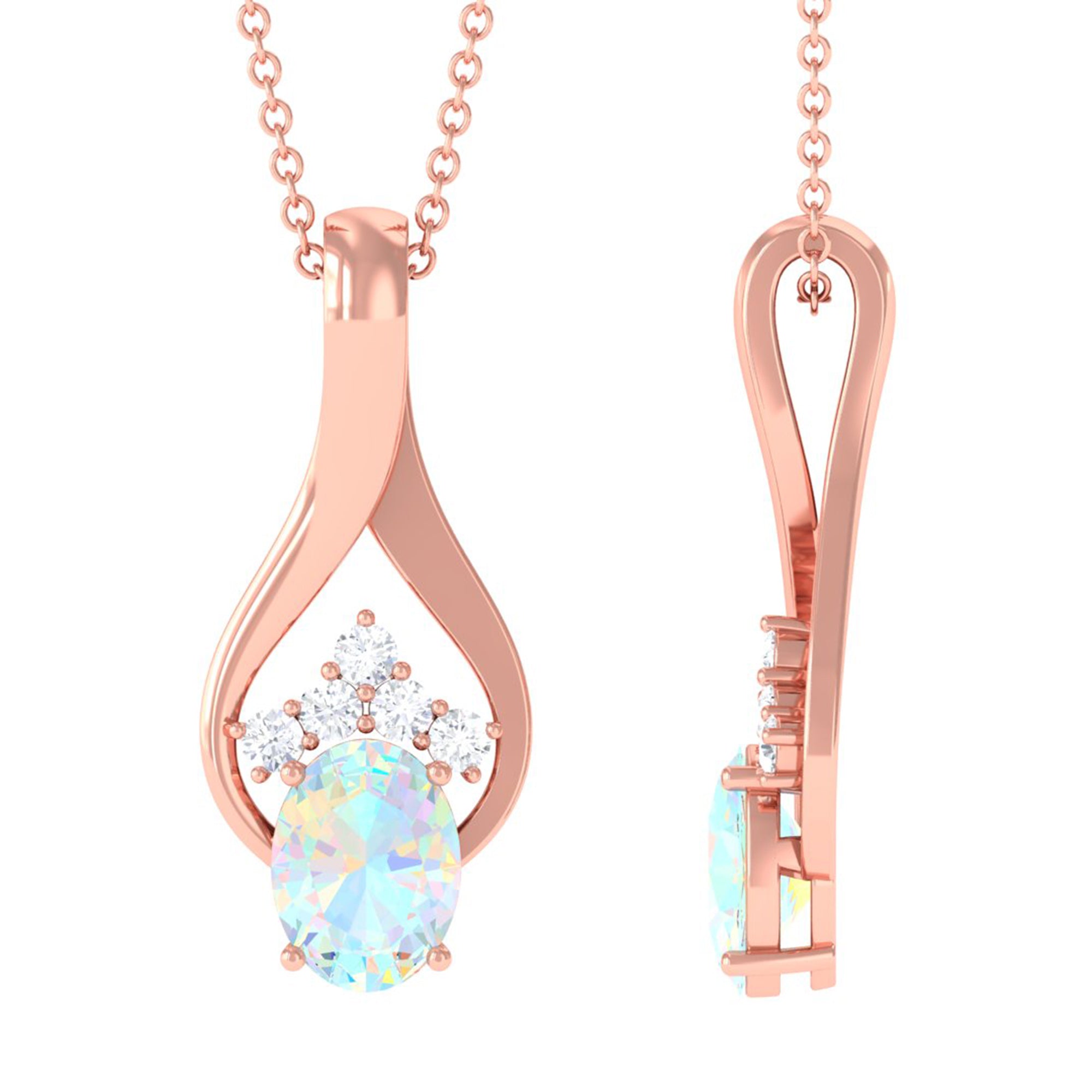 Oval Ethiopian Opal and Moissanite Teardrop Pendant Ethiopian Opal - ( AAA ) - Quality - Rosec Jewels