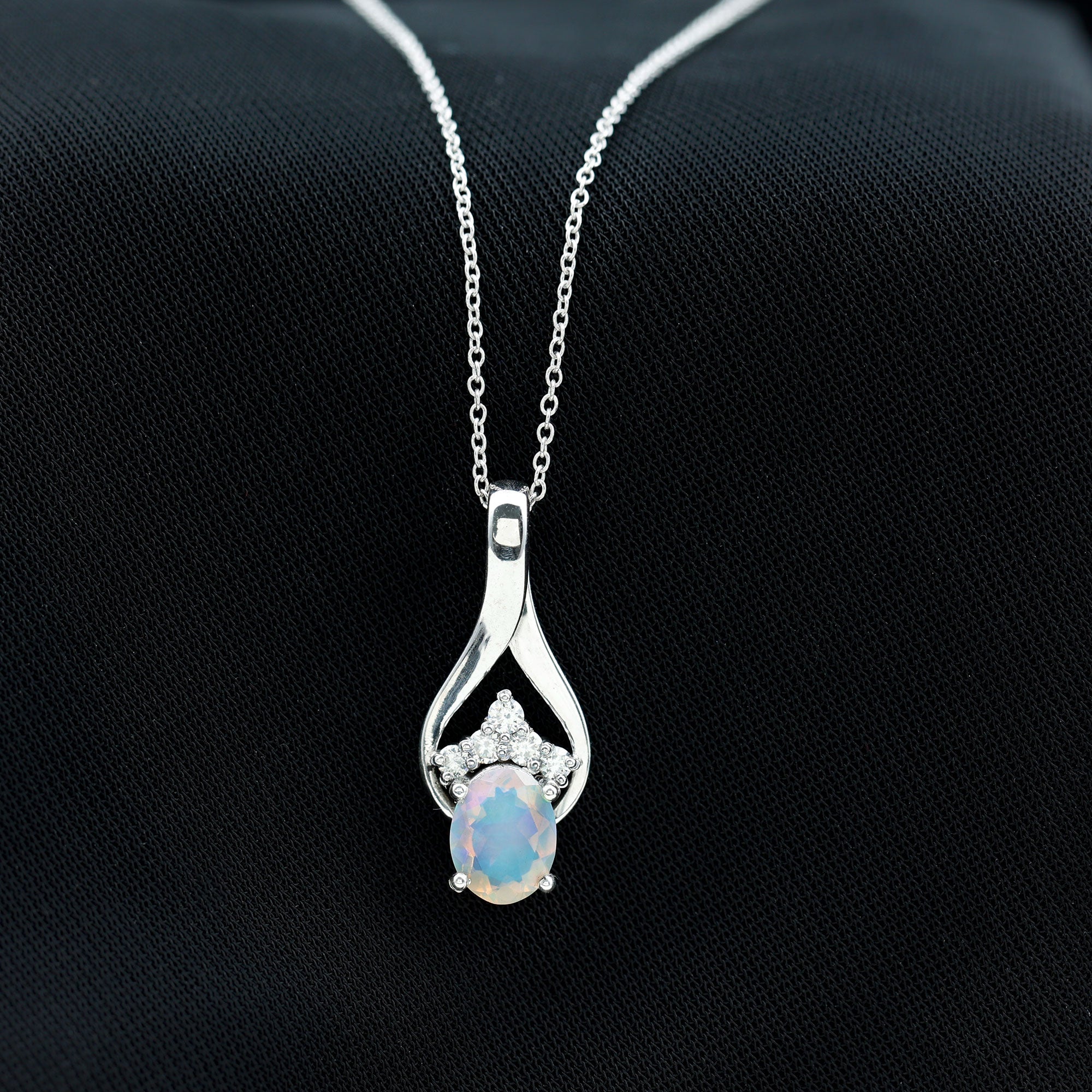 Oval Ethiopian Opal and Moissanite Teardrop Pendant Ethiopian Opal - ( AAA ) - Quality - Rosec Jewels