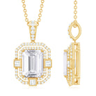 Vintage Style Emerald Cut Moissanite Halo Pendant Necklace Moissanite - ( D-VS1 ) - Color and Clarity - Rosec Jewels