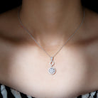 Claw Set Round Moissanite Halo Dangle Pendant Necklace in Silver - Rosec Jewels