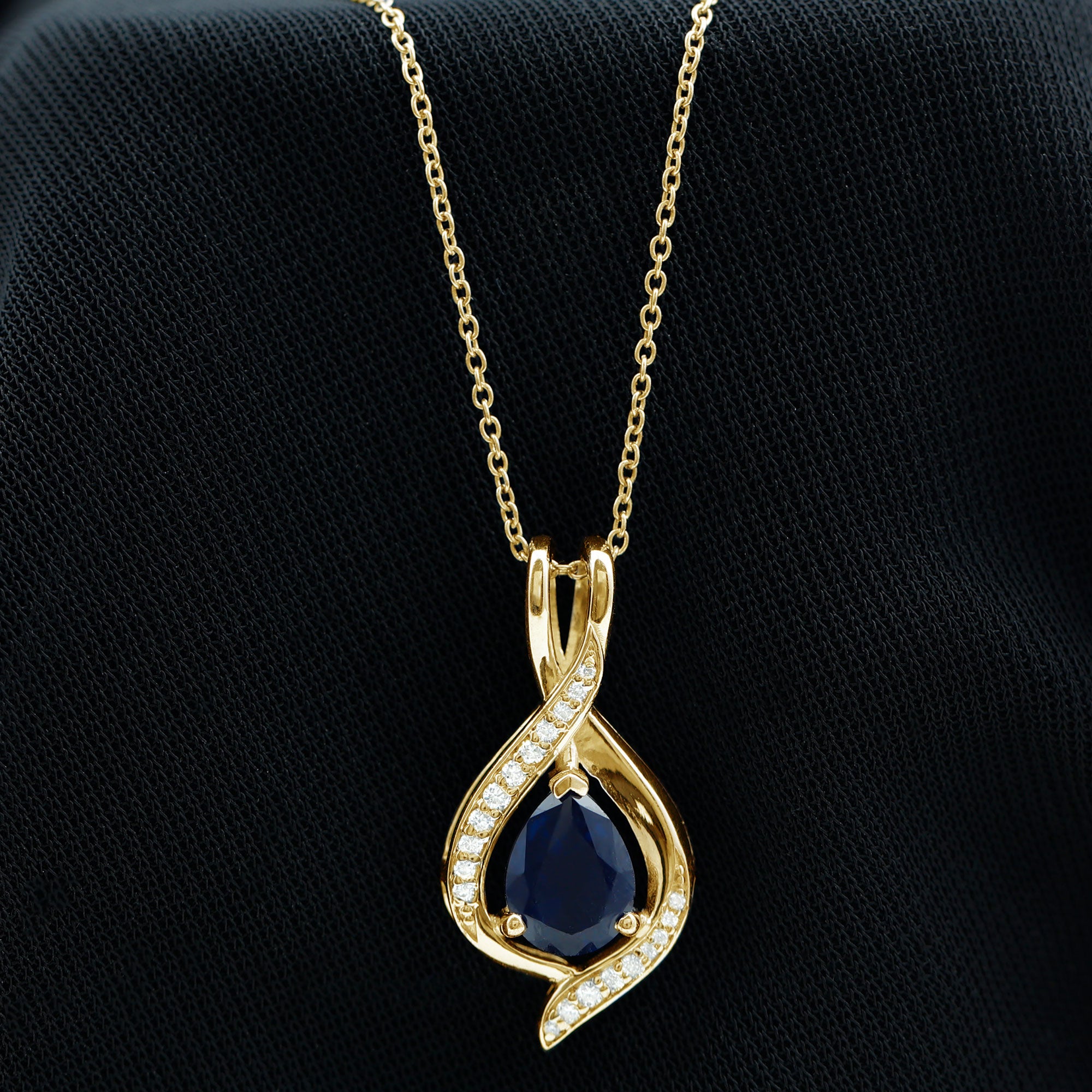 Minimal Created Blue Sapphire Teardrop Pendant with Moissanite Lab Created Blue Sapphire - ( AAAA ) - Quality - Rosec Jewels