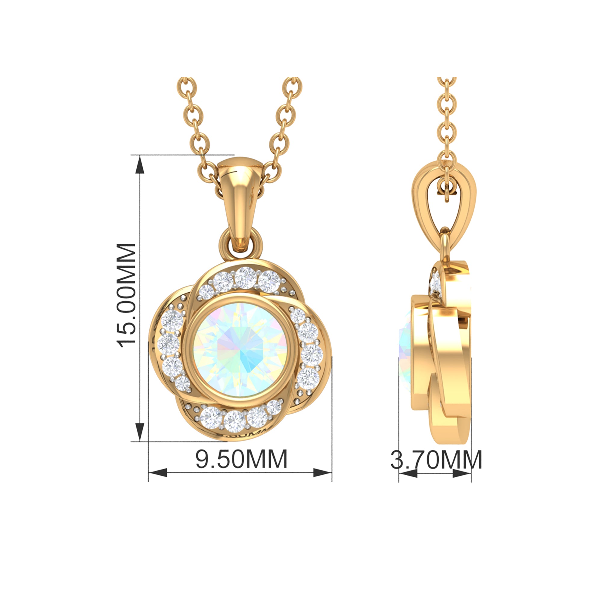 5 MM Round Shape Ethiopian Opal and Diamond Floral Pendant Ethiopian Opal - ( AAA ) - Quality - Rosec Jewels