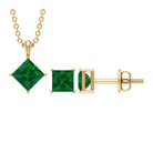 2 CT Princess Cut Emerald Solitaire Jewelry Set Emerald - ( AAA ) - Quality - Rosec Jewels