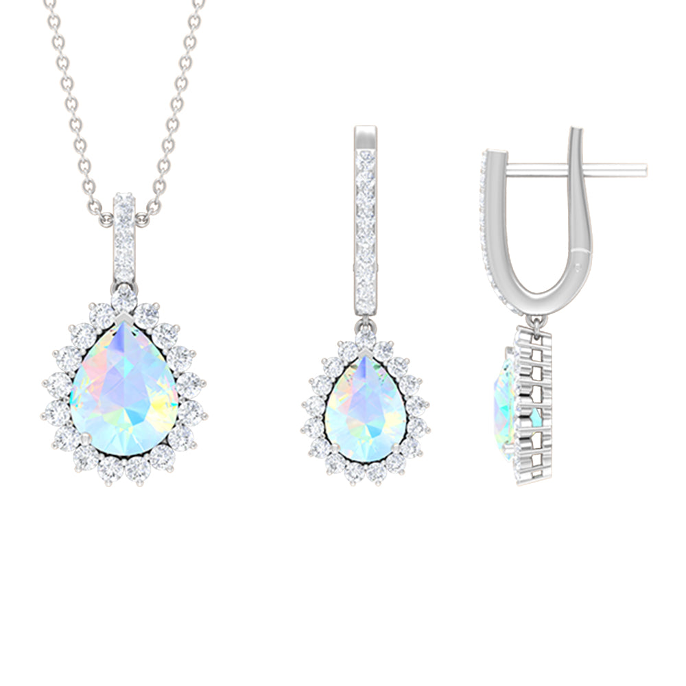 Ethiopian Opal and Moissanite Teardrop Jewelry Set Ethiopian Opal - ( AAA ) - Quality - Rosec Jewels