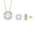 Ethiopian Opal and Moissanite Halo Pendant and Earrings Set Ethiopian Opal - ( AAA ) - Quality - Rosec Jewels