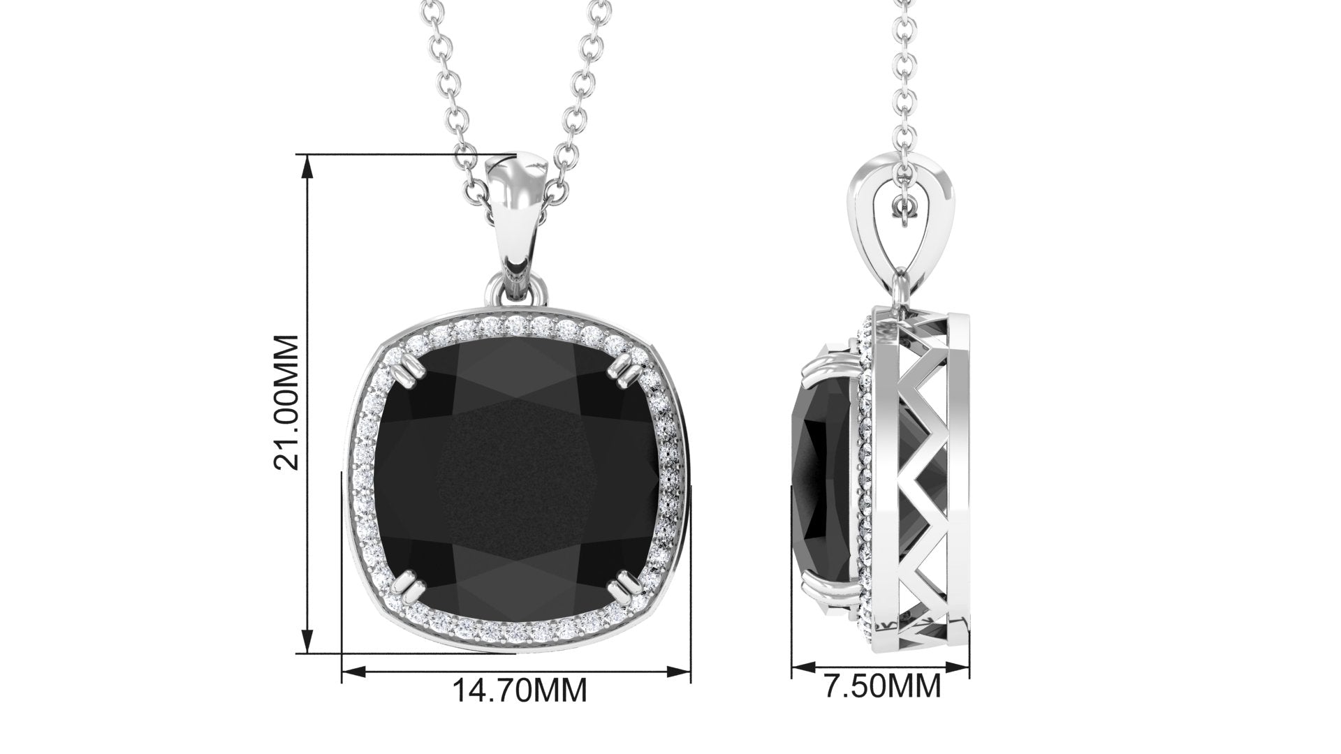 Created Black Diamond Pendant Necklace With Moissanite Halo Lab Created Black Diamond - ( AAAA ) - Quality - Rosec Jewels