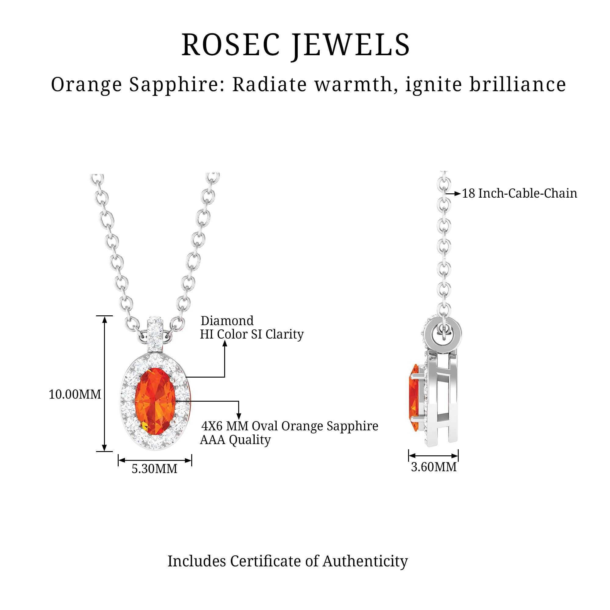 Oval Shape Orange Sapphire and Diamond Halo Pendant Orange Sapphire - ( AAA ) - Quality - Rosec Jewels