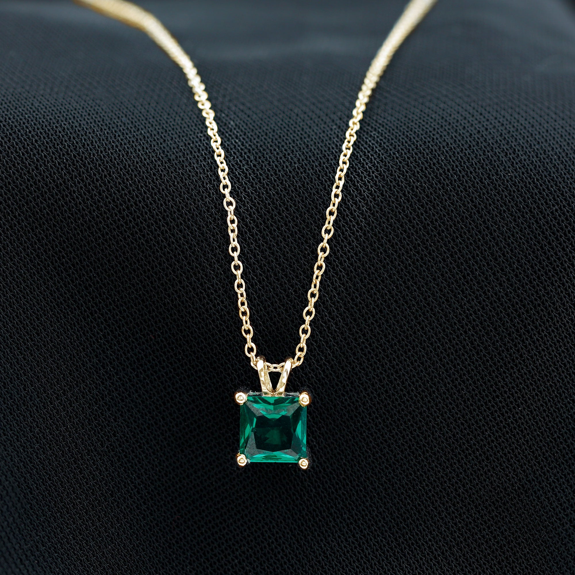 1.2 CT Princess Cut Created Emerald Solitaire Pendant for Women Lab Created Emerald - ( AAAA ) - Quality - Rosec Jewels