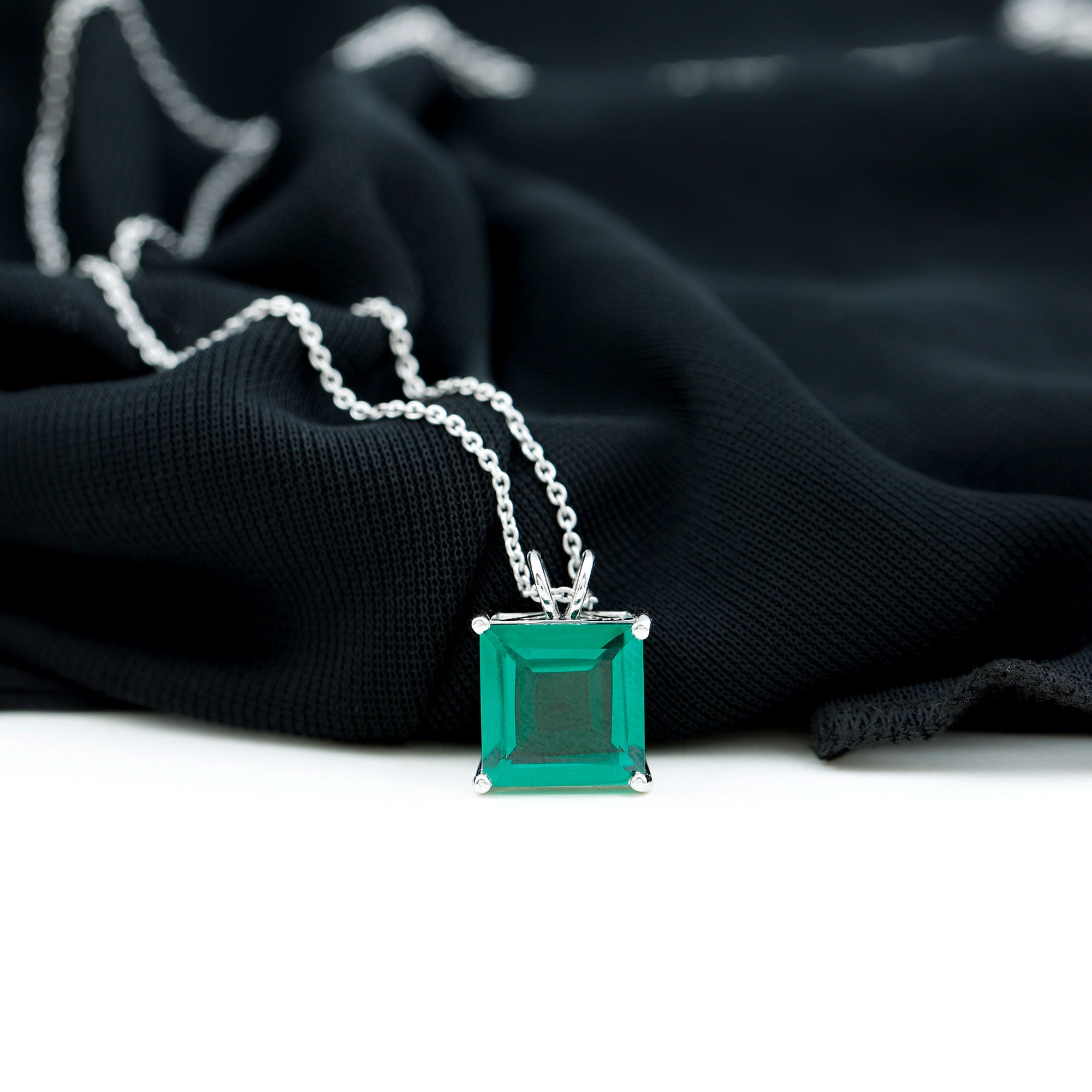 5 CT Princess Cut Created Emerald Solitaire Pendant Lab Created Emerald - ( AAAA ) - Quality - Rosec Jewels