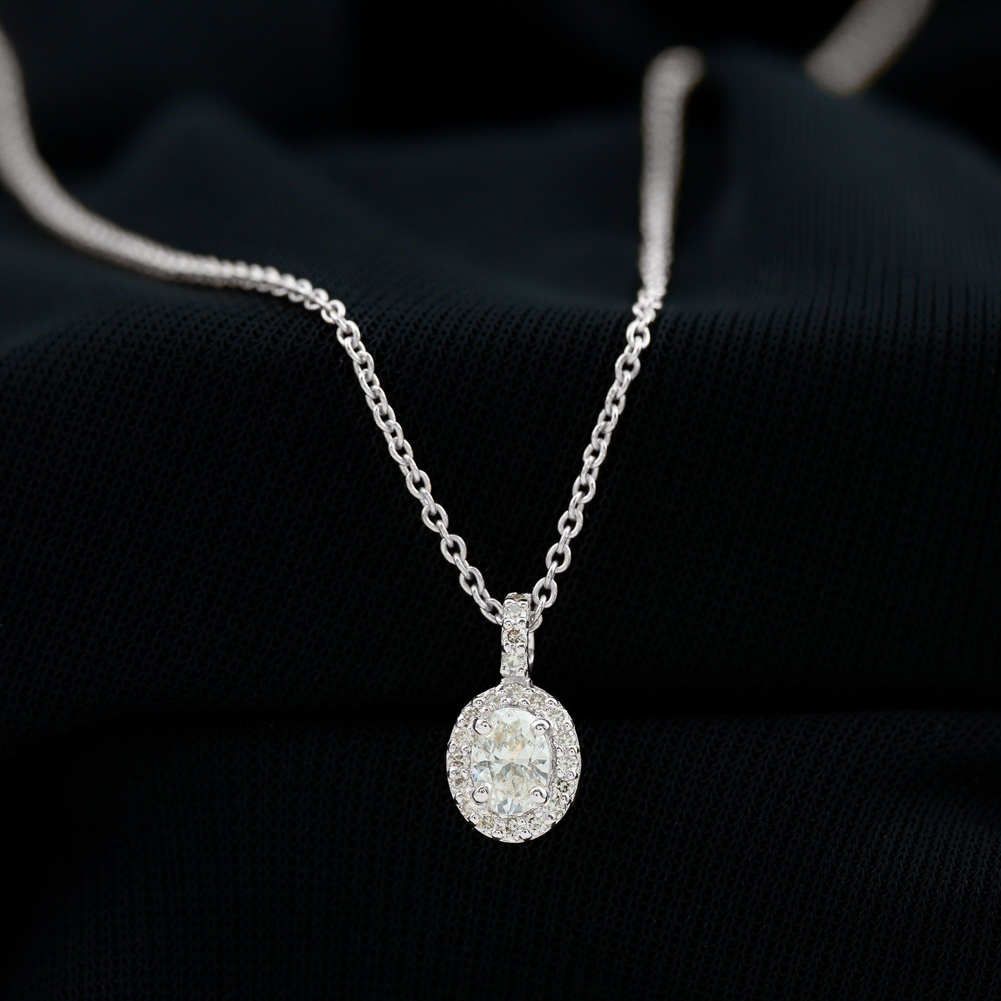 Oval Cut Real Diamond Halo Pendant Diamond - ( HI-SI ) - Color and Clarity - Rosec Jewels