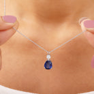 Created Blue Sapphire Teardrop Pendant Necklace Lab Created Blue Sapphire - ( AAAA ) - Quality - Rosec Jewels