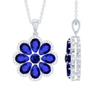 4.5 CT Created Blue Sapphire Flower Pendant with Moissanite Halo Lab Created Blue Sapphire - ( AAAA ) - Quality - Rosec Jewels