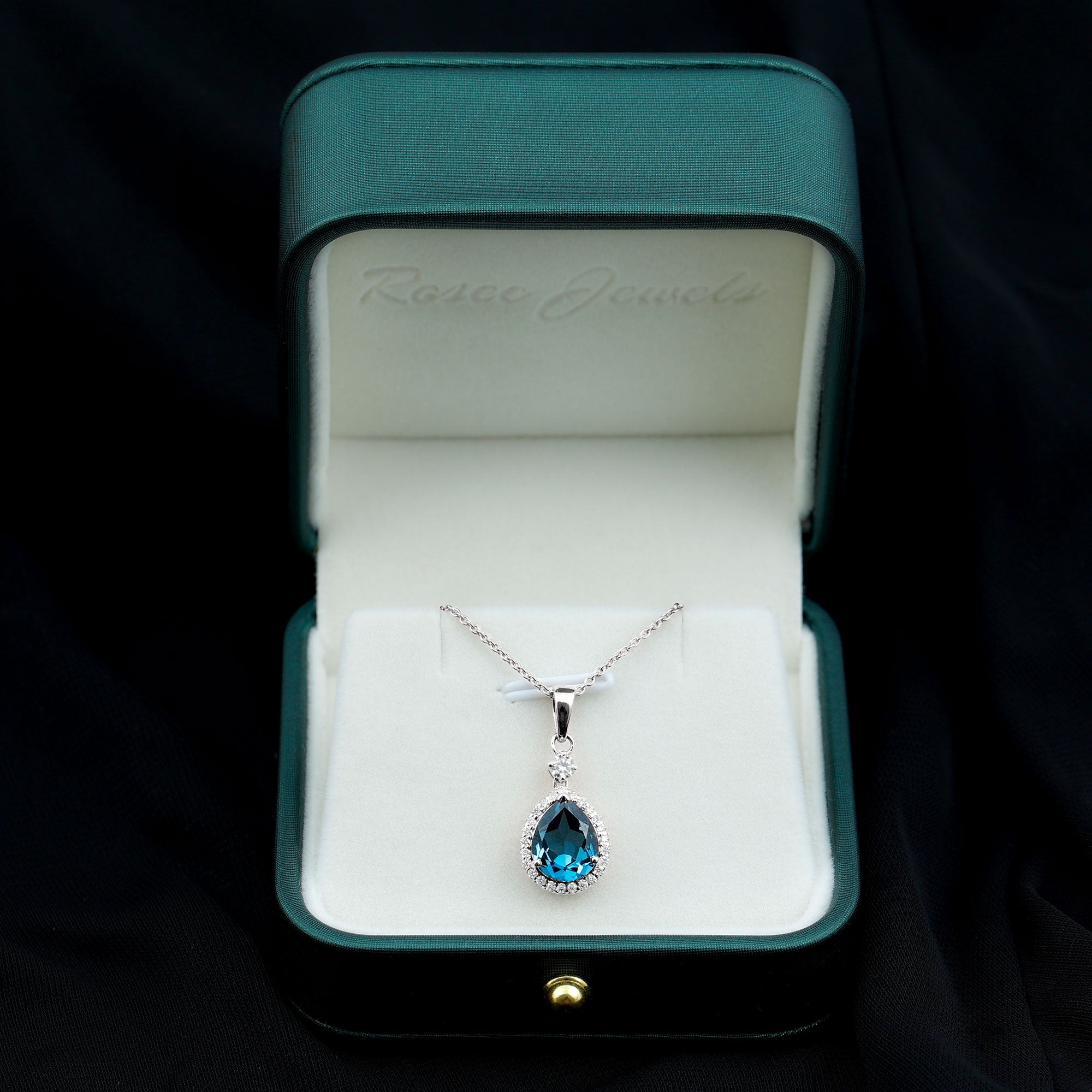 4.25 CT London Blue Topaz and Moissanite Halo Pendant Necklace in Silver - Rosec Jewels