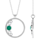 Emerald and Diamond Open Circle Pendant Necklace with Chain Emerald - ( AAA ) - Quality - Rosec Jewels