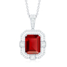 Vintage Inspired Octagon Created Ruby Pendant with Moissanite Lab Created Ruby - ( AAAA ) - Quality - Rosec Jewels