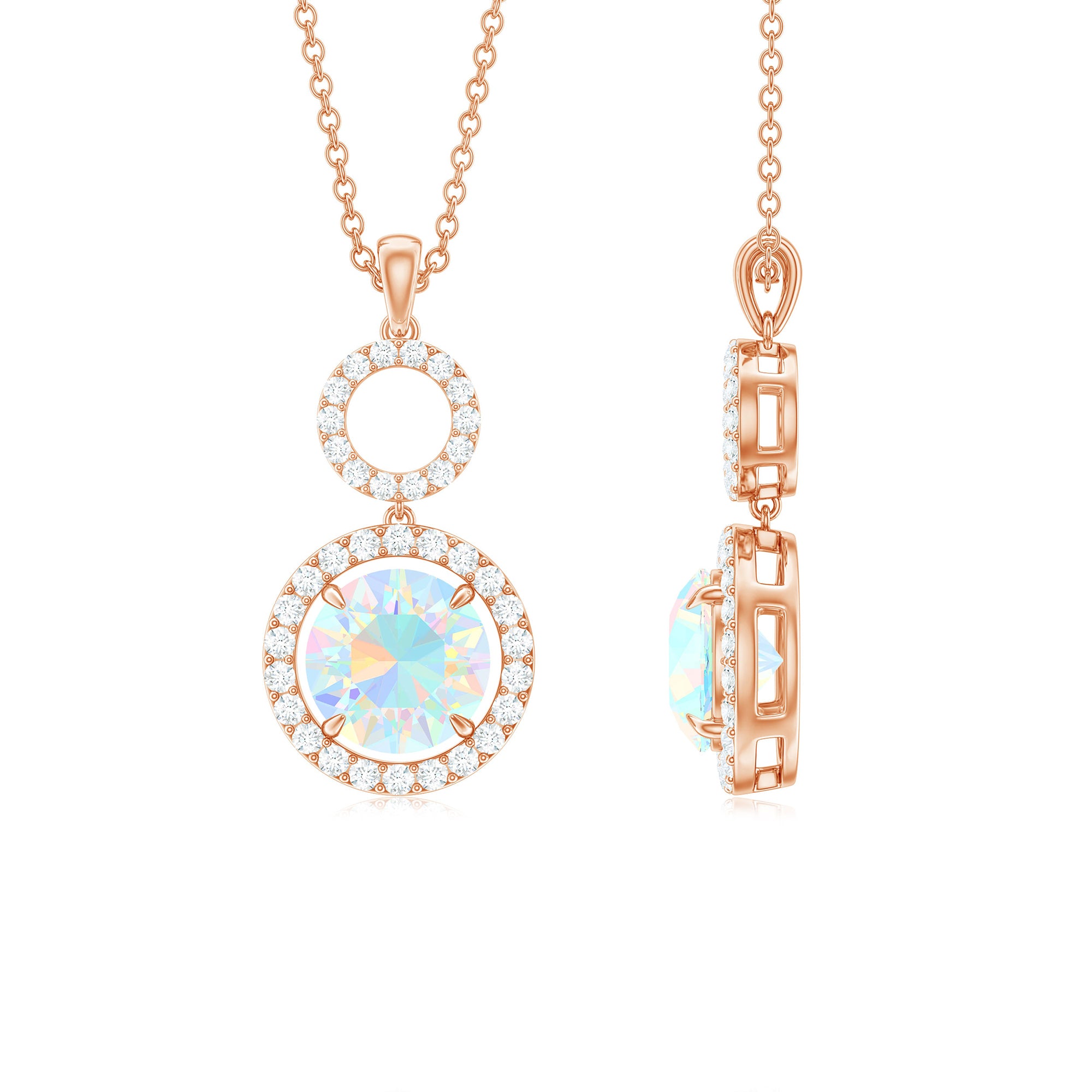 Ethiopian Opal and Diamond Dangle Pendant Necklace Ethiopian Opal - ( AAA ) - Quality - Rosec Jewels