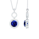 Lab-Created Blue Sapphire Halo Silver Dangle Pendant with Moissanite - Rosec Jewels