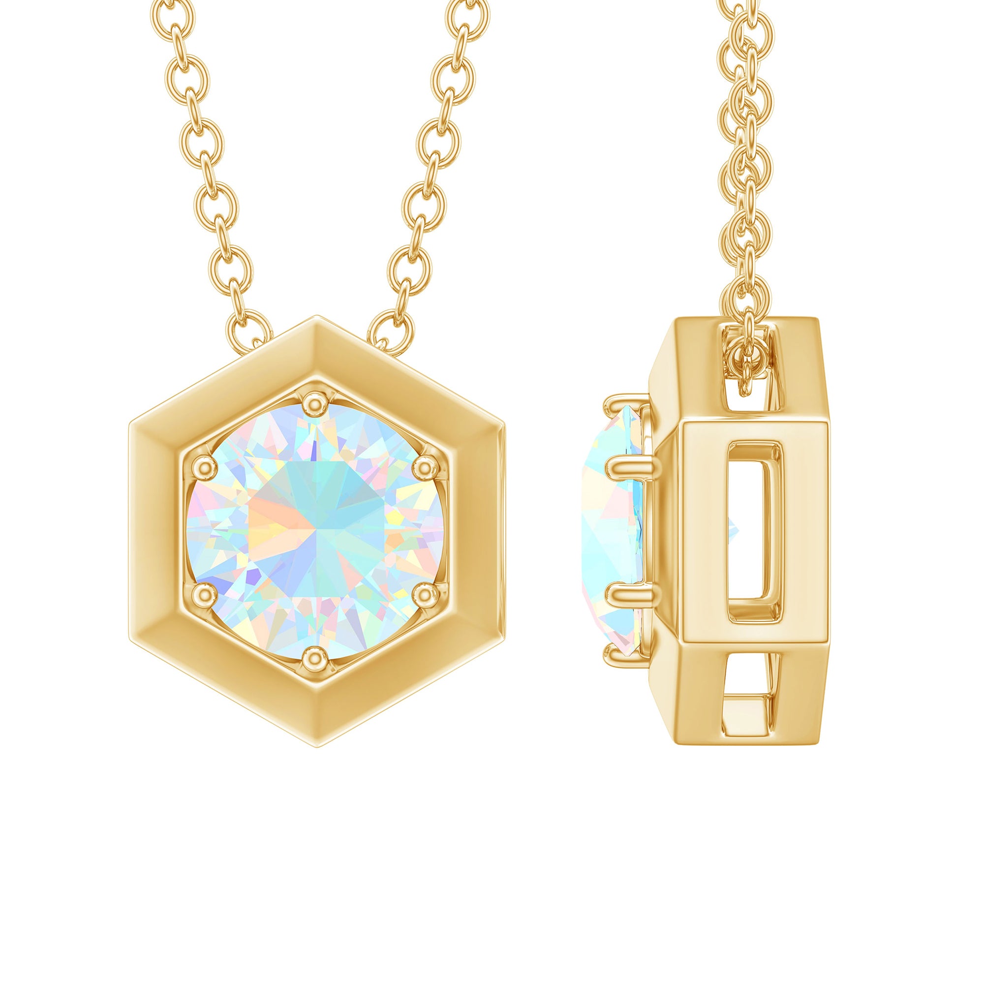 0.75 CT Ethiopian Opal Solitaire Hexagon Pendant Necklace Ethiopian Opal - ( AAA ) - Quality - Rosec Jewels