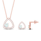 Simple Ethiopian Opal and Moissanite Triangle Jewelry Set Ethiopian Opal - ( AAA ) - Quality - Rosec Jewels