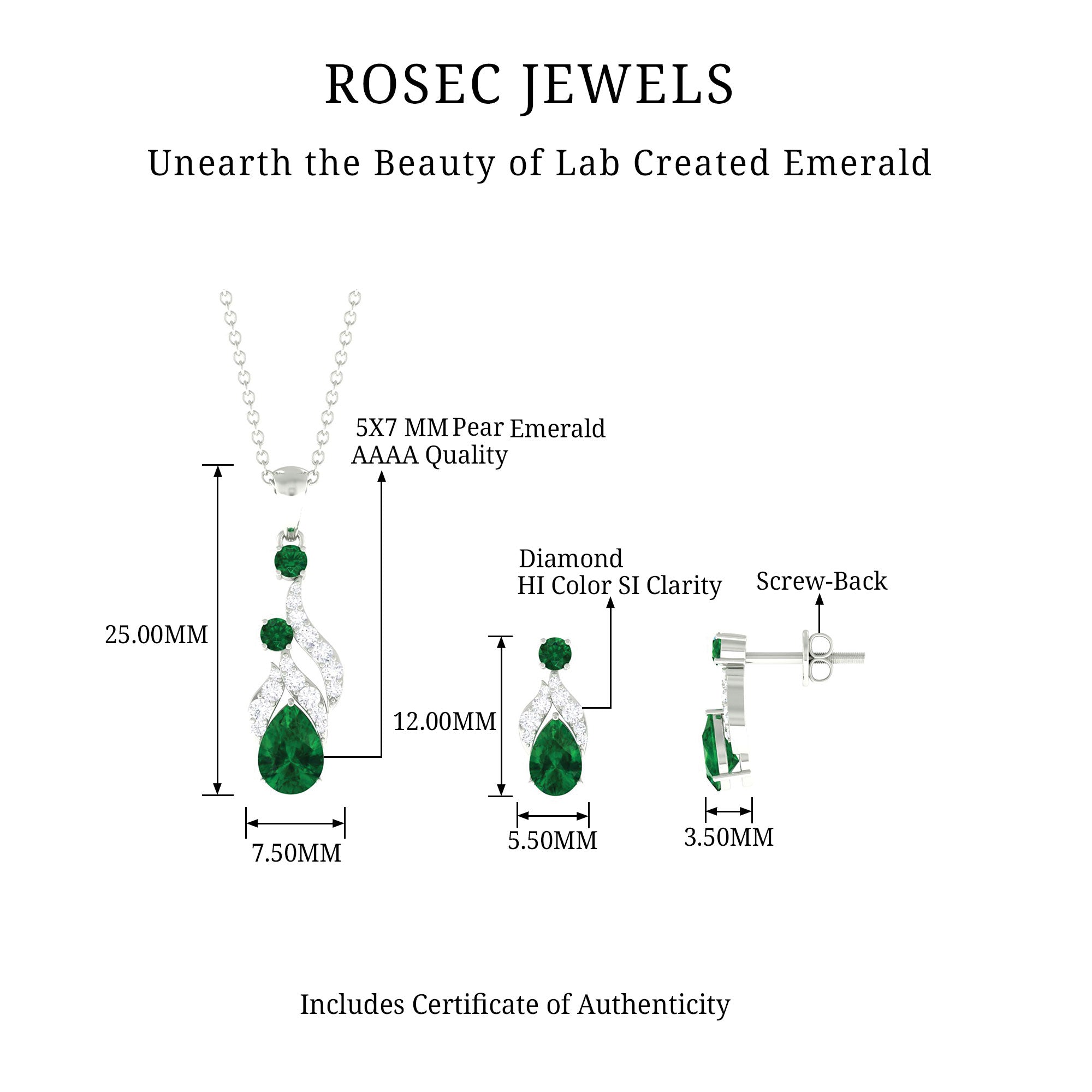 Designer Created Emerald and Diamond Dangle Jewelry Set Lab Created Emerald - ( AAAA ) - Quality - Rosec Jewels