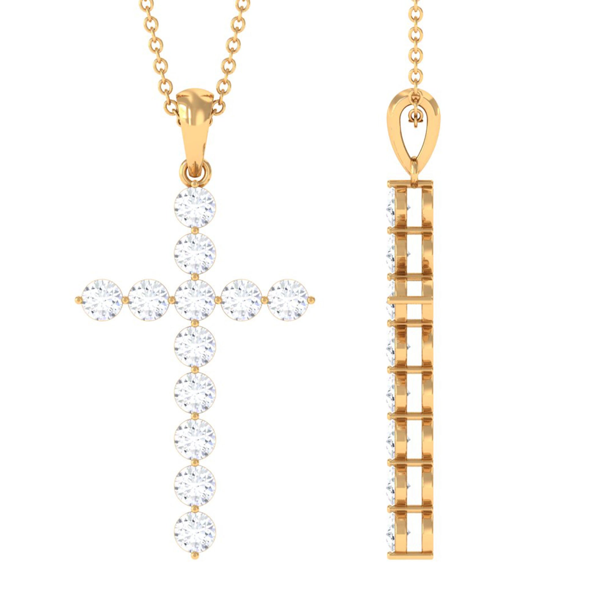 Certified Moissanite Cross Pendant Necklace Moissanite - ( D-VS1 ) - Color and Clarity - Rosec Jewels