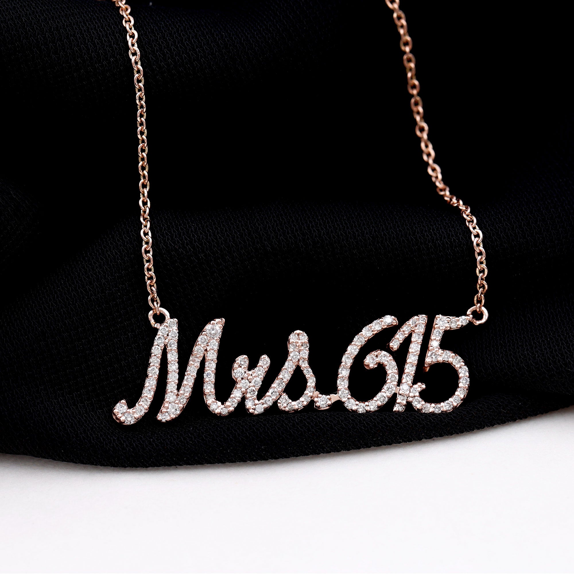 Rosec Jewels-Natural Diamond Mrs615 Initial Necklace with Angel Number