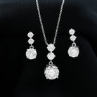 5.25 CT Moissanite 3 Stone Silver Dangle Earring and Necklace Set - Rosec Jewels